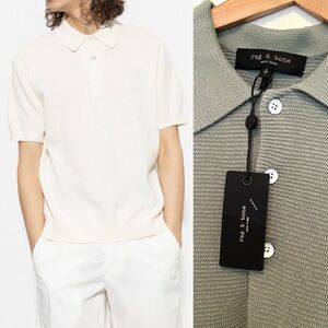 $225 Rag & Bone Lewis Knitwear Polo Sage Green